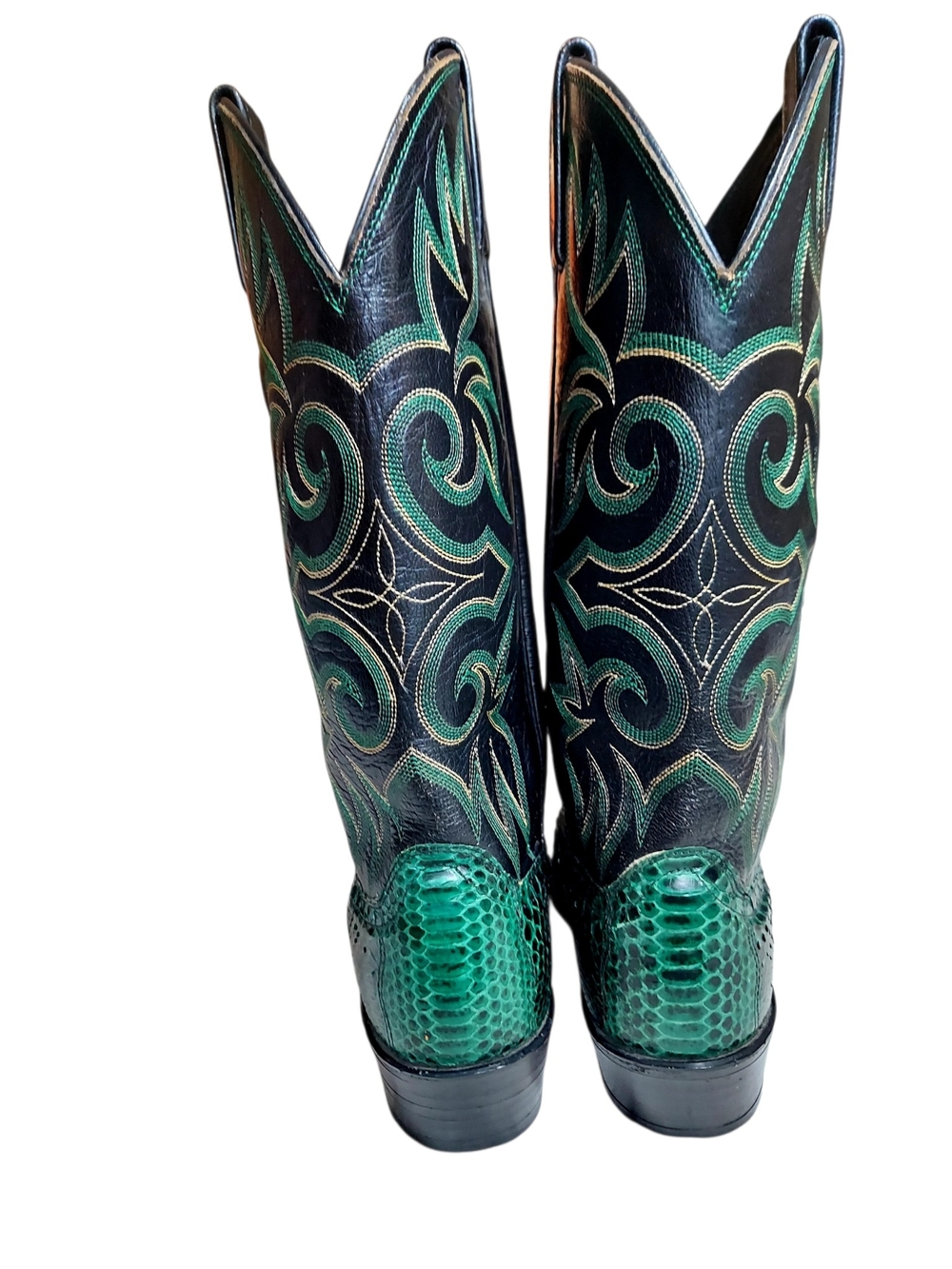 Dan Post Emerald Green Snakeskin Embossed Cowgirl Western Boots 8 Vintage - Picture 6 of 14